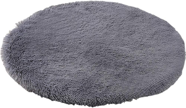 24 Inch Plush Dog Bed Mat, Warm Fluffy Round Puppy Crate Pad, Anti-Slip Waterproof Bottom for Small Medium Dogs