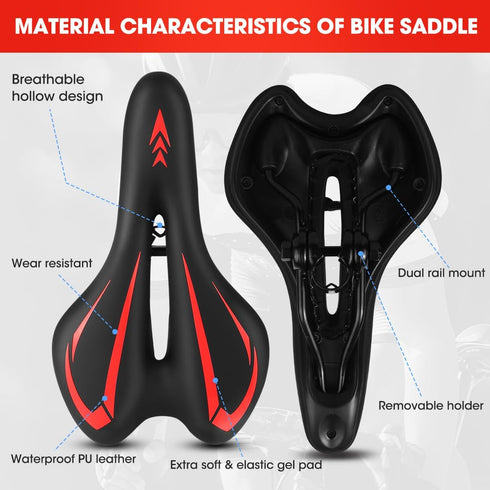 MSDADA Road Bike Seat Mountain Bike Saddle - Soft Cushion Padded Gel Bicycle Seats for Comfort Men Women - Comfortable