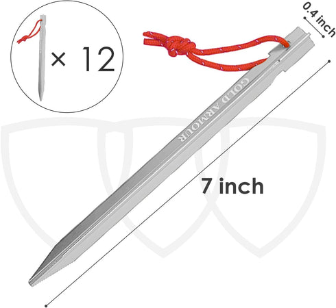 Gold Armour Tent Stakes - 12 Pack Heavy Duty, Lightweight Camping Pegs for Outdoor Tent and Tarp