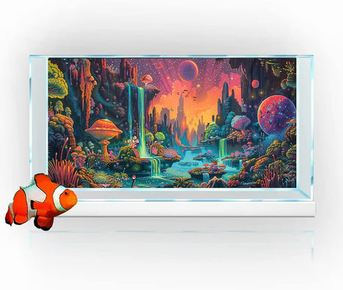Colorful Galaxy Space Planet Aquarium Background: Waterfall Landscape Tapestry with Fantasy Mountain Wave Design