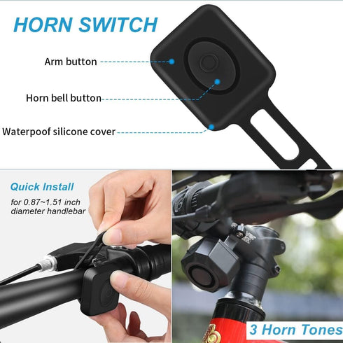 WSDCAM Rechargeable Electric Bike Horn Alarm, 110dB Loud Waterproof Bicycle Horn with Vibration Alarm