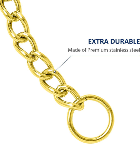 WePet Heavy Duty Metal Slip Collar, Durable Steel Cuban Links, Choke Collar for Training and Control, Gold, L