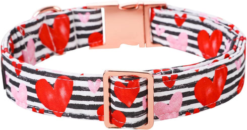 Lionet Paws Valentine Day Dog Collar, Heavy-Duty Cute Red Heart Fabric Collar with Metal Buckle for Small Dogs.