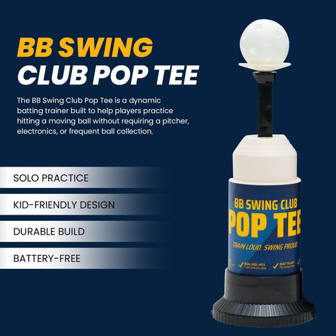 BB Swing Club Pop Tee, Pop-Up Baseball Trainer for Hitting Practice, Pop Tee Training Equipment with Ball Launcher