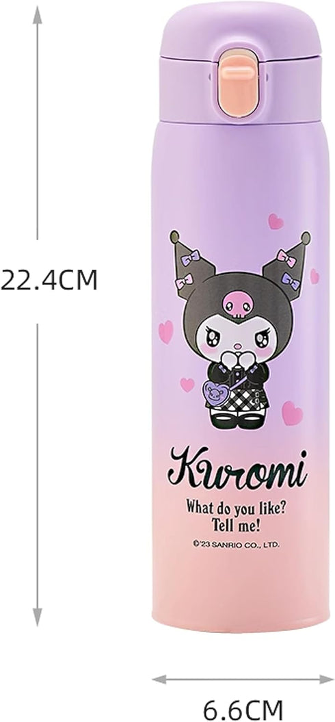Kuromi Stainless Steel Insulated Water Bottle with Bag, 480ml