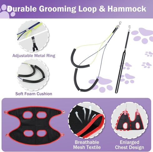 Dog Grooming Arm with Clamp - Heavy Duty Pet Grooming Table Arm with Grooming Hammock, Loop Noose, 36" Adjustable for