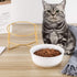 White Small Ceramic Tilted Elevated Cat Dog Bowl, Raised Food Water Dish with Gold Iron Stand for Pet Comfort