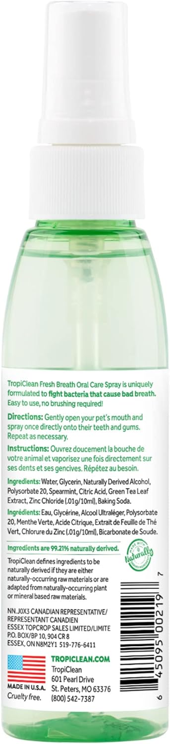 TropiClean Fresh Breath Oral Care Spray for Dogs & Cats | Dog Breath Spray | Mint Breath Freshener, 4 oz