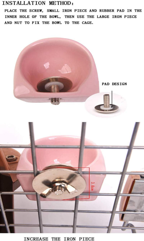 Detachable Ceramic Bowl for Small Animals | Water & Food Feeder for Rabbit, Parrot, Squirrel, Chinchilla (Pink, S)