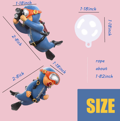 2-Pack Fish Tank Decorations, Cute Little Diver, Aquarium Decoration Accessories Ornaments with Float Ball, Fish Playmate for Fish Tank Suitable for All Kinds of Fish and Fish Tanks by Wonfly