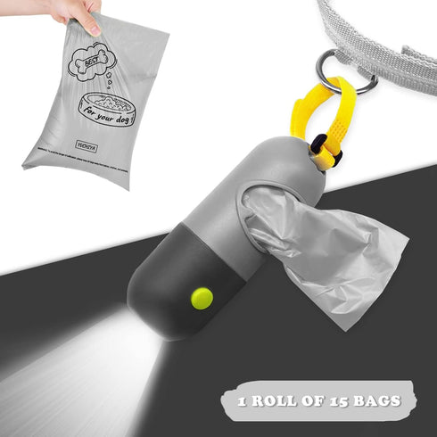 (1 195 Dog Poop Bags Holder with LED Flashlight|Pet Waste Bags Dispenser for Leash|Doggie Potty Bags Container