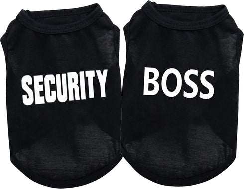 2Pack Dog Security Costume Cotton Dog Shirt - Small Dog Boy Pet Clothes Boss/Security Black Vest T-Shirts