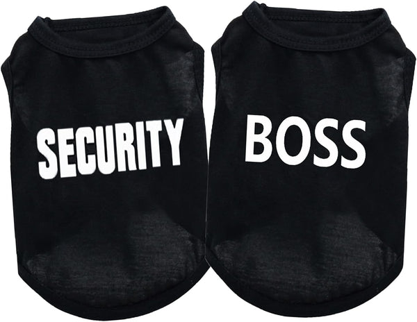 2Pack Dog Security Costume Cotton Dog Shirt - Small Dog Boy Pet Clothes Boss/Security Black Vest T-Shirts