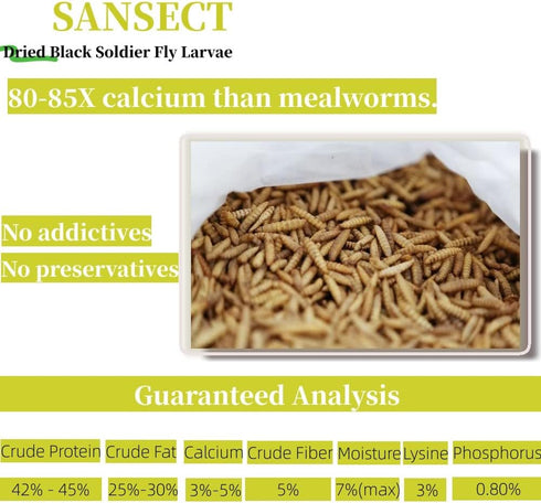 SANSECT 10LB, 85X Dried Black Soldier Fly Larvae High Calcium Chicken Feed More Calcium, Non-GMO Treats for Chickens