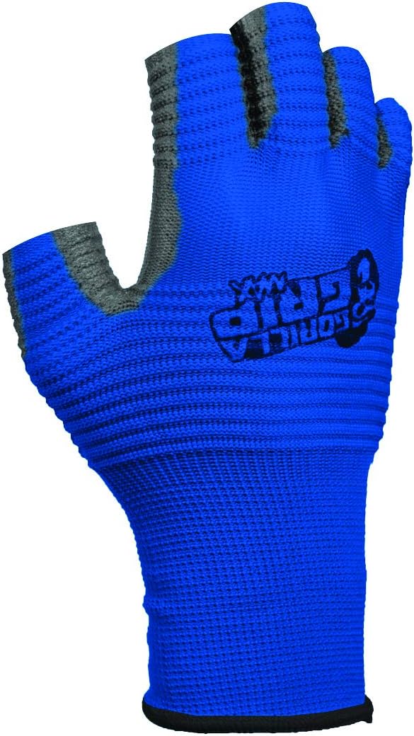 Gorilla Grip MAX Fingerless Gloves, Breathable Work and Fishing Gloves with Ribbed Gripping Surface, Blue and Black,