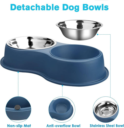 Double Dog Bowls, Stainless Steel Water and Food Bowls with Non-Slip Resin Station for Medium Dogs and Cats