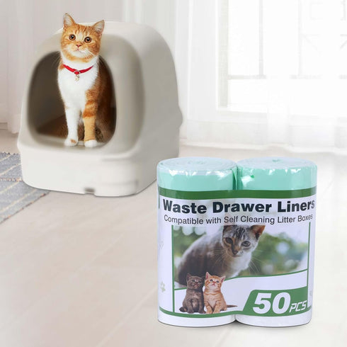4 3, 50 Pack, Cat Litter Box Liner Compatible with Litter Box Robot & Waste Bags Waste Drawer Liners Heavy Duty White