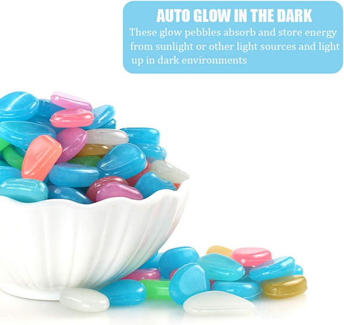 100 Pcs Colorful Glow in The Dark Pebbles for Fish Tank, Aquarium & Garden Walkway