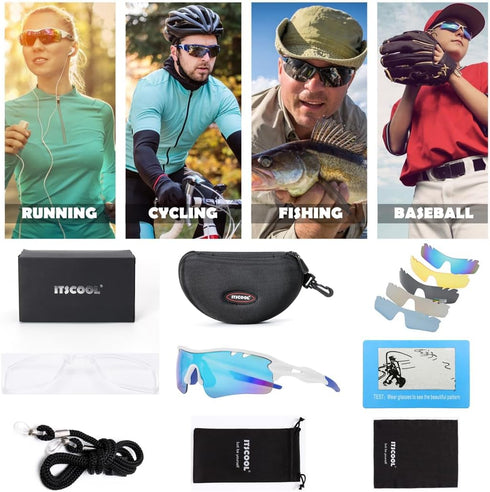 ITSCOOL Polarized Sports Sunglasses - 5 Interchangeable Lenses for Men Women Softball Baseball Cycling Glasses