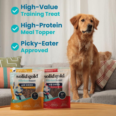 Solid Gold Air Dried Dog Food Toppers for Picky Eaters, Healthy Treats Made with Real Beef, 4 oz