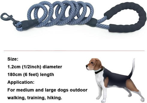 MayPaw Heavy Duty Rope Dog Leash, 3/4/5/6/7/8/10/12/15 FT Nylon Pet Training Leash, Navy