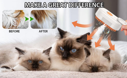 2024 Multifunctional Cat Dog Hair Brush, 3 In 1 Steamy Grooming Brush for Removing Tangled Hair (Khaki)