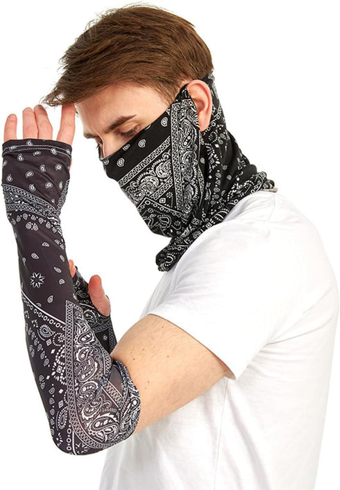 Unisex UV Protection Neck Gaiter and Sun Arm Sleeves Set, Ice Silk Cooling Bandana for Hiking