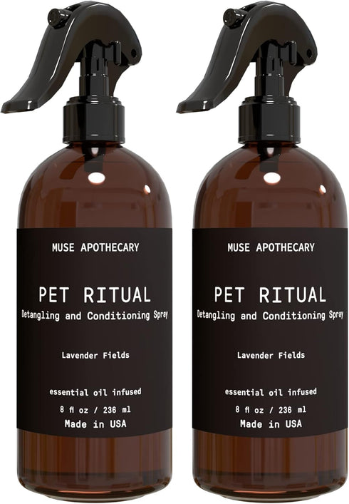 Muse Apothecary Pet Ritual Detangling Spray - Essential Oils Infused 8oz Lavender Fields for Dogs & Cats
