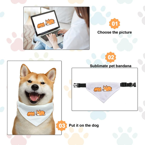 2 PCS Dog Bandana with Adjustable Buckle, Double-Sided Blank Dog Bandanas with D-Ring for Small Dogs and Cats