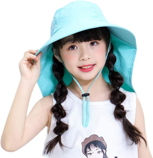 Muryobao Kids Sun Hat Wide Brim UPF50+ Mesh Hats with Neck Flap for Girls and Boys