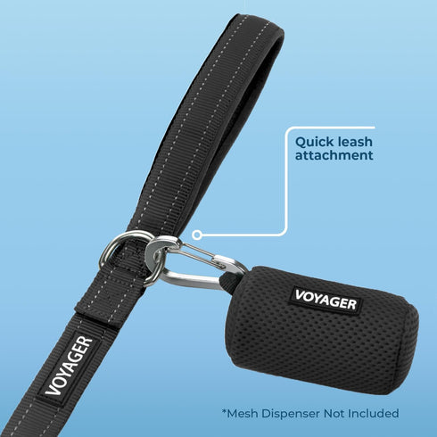 Voyager Reflective Dog Leash with Neoprene Handle, 6ft Long, Supports Small, Medium, Large Breed Puppies, Black