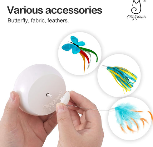 Migipaws Interactive Cat Toys, Butterfly & Feather Kitten Toy, Automatic Spinning Ball for Indoor Bored Cats, 3