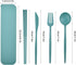 Reusable Utensil Set with Case, 2 Sets Portable Travel Cutlery, Knives, Chopsticks, Spoons, Forks (Blue, Green)