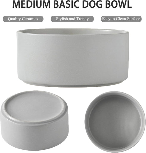6'' Ceramic Dog Bowl - 30Oz Classic Dog Food Bowl Water Bowl for Small and Medium Dogs, Heavy Duty Non-Slip Dog Dish, Food Grade Stoneware Pet Bowl, Dishwasher & Microwave Safe, Grey