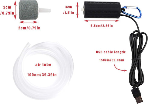 USB Aquarium Air Pump, Ultra Durable & Quiet USB Nano Air Pump, Small Air Bubbler for Aquarium Fish Tank with Air Stone and Silicone Tube by Useekoo