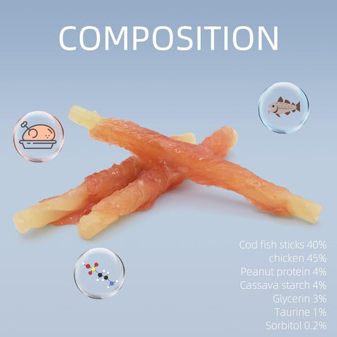 (16 pcs,10.6 oz) ASMPET Dog Treats Chews, Chicken Wrapped Cod Sticks, Rawhide Free & Grain Free Dog Snacks for Training