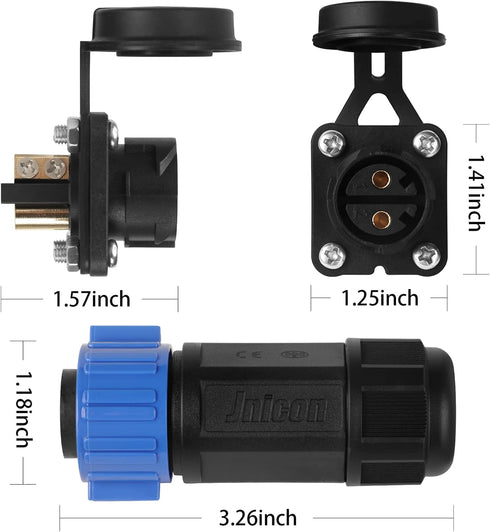 Trolling Motor Plug Receptacle Set, Waterproof Marine Boat DC Power Connector, 12V/24V/36V/48V, 2-Pack for Fishing