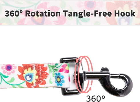 Ihoming Puppy Collar and Leash Set for Daily Outdoor Walking, White Colorful Flowers Design for Extra Small Dogs Cats