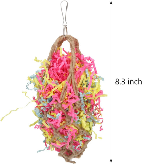 Bird Jute Paper Strips - Parrot Mesh Bag Hanging Chewing Toy for Parakeet Cockatiel Conure
