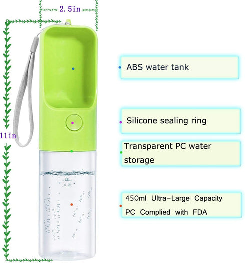Sofunii Dog Water Bottle for Walking, Portable Pet Travel Drink Cup, 15oz Capacity, Leak Proof & BPA-Free (Green)