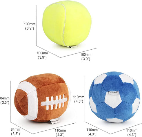 3-PACK Interactive Dog Toys Ball for Small and Medium Dogs, Soccer Ball, Football and Tennis Balls, Stuffed with Squeak