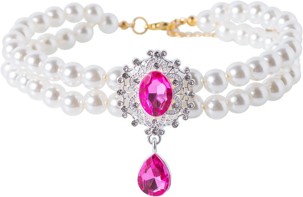 2 Row Pearls Collar for Cats, Rhinestone Necklaces for Small Dogs, Pearl Collar Accessories (Medium, Rosy)