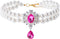 2 Row Pearls Collar for Cats, Rhinestone Necklaces for Small Dogs, Pearl Collar Accessories (Medium, Rosy)