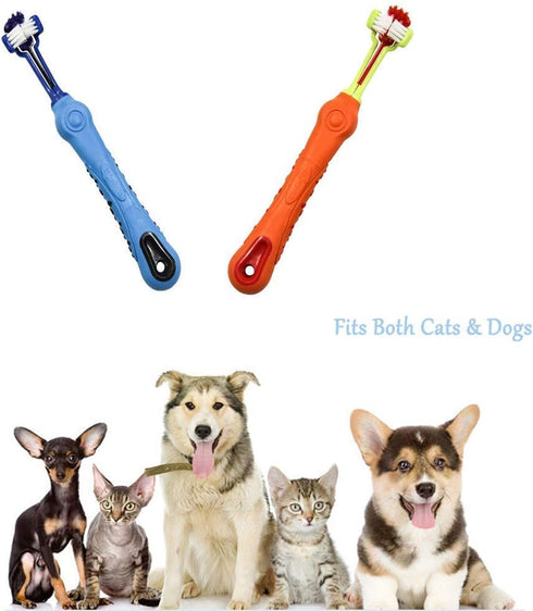 Orgrimmar 2 PCS 3-Sided Pet Toothbrush for Dogs and Cats, Dental Care, Removes Bad Breath and Tartar