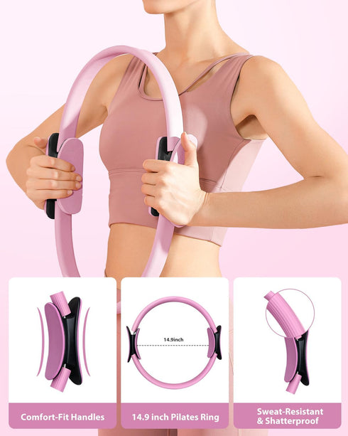 Set, Pilates Equipment Kit for Home Workout, Home Pilates Essentials Kit Magic Circle Ring and Ball Adjustable Ankle
