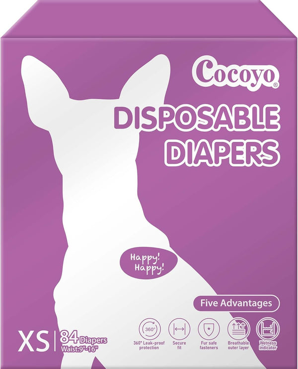 COCOYO Disposable Female Dog Diapers X-Small Size, 84 Count, Super Absorbent, Breathable,