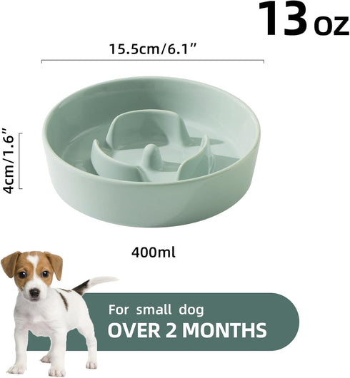 Ceramic Slow Feeder Dog Bowl for Small and Medium Dog, Slow Dog Food Bowl, Slow Dog Water Bowl, Pet Slow Feeder Bowl, Stop Bloat, Preventing Choking (1 x Light Green, 6inch)