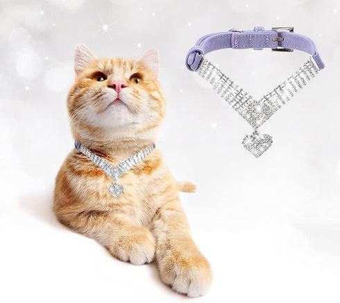 EXPAWLORER Cute Dog Necklace - Rhinestone Dog Collar, Soft Velvet Adjustable Pet Collar for Puppies Cats Small Medium