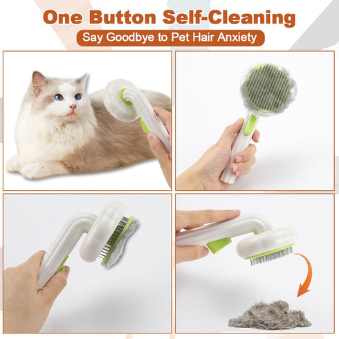 2PCS Pet Knotting Comb with 1PC Cat Brush, Dog Brush with Release Button for Shedding, Jaxbo Grooming Tool for Dogs and