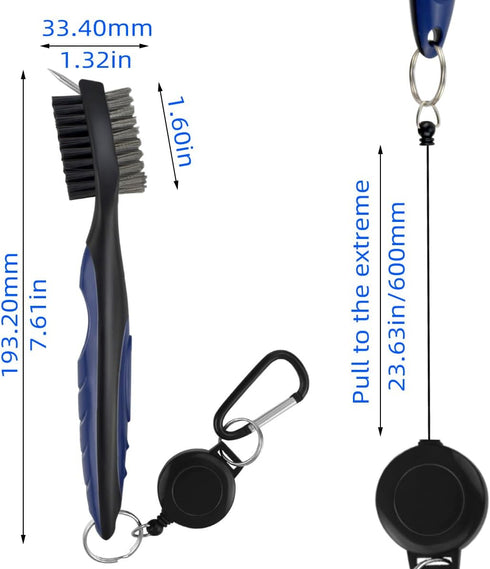 Golf Club Brush and Groove Cleaner - Retractable Zip-Line Cleaning Tool with Non-Slip Handle Grip